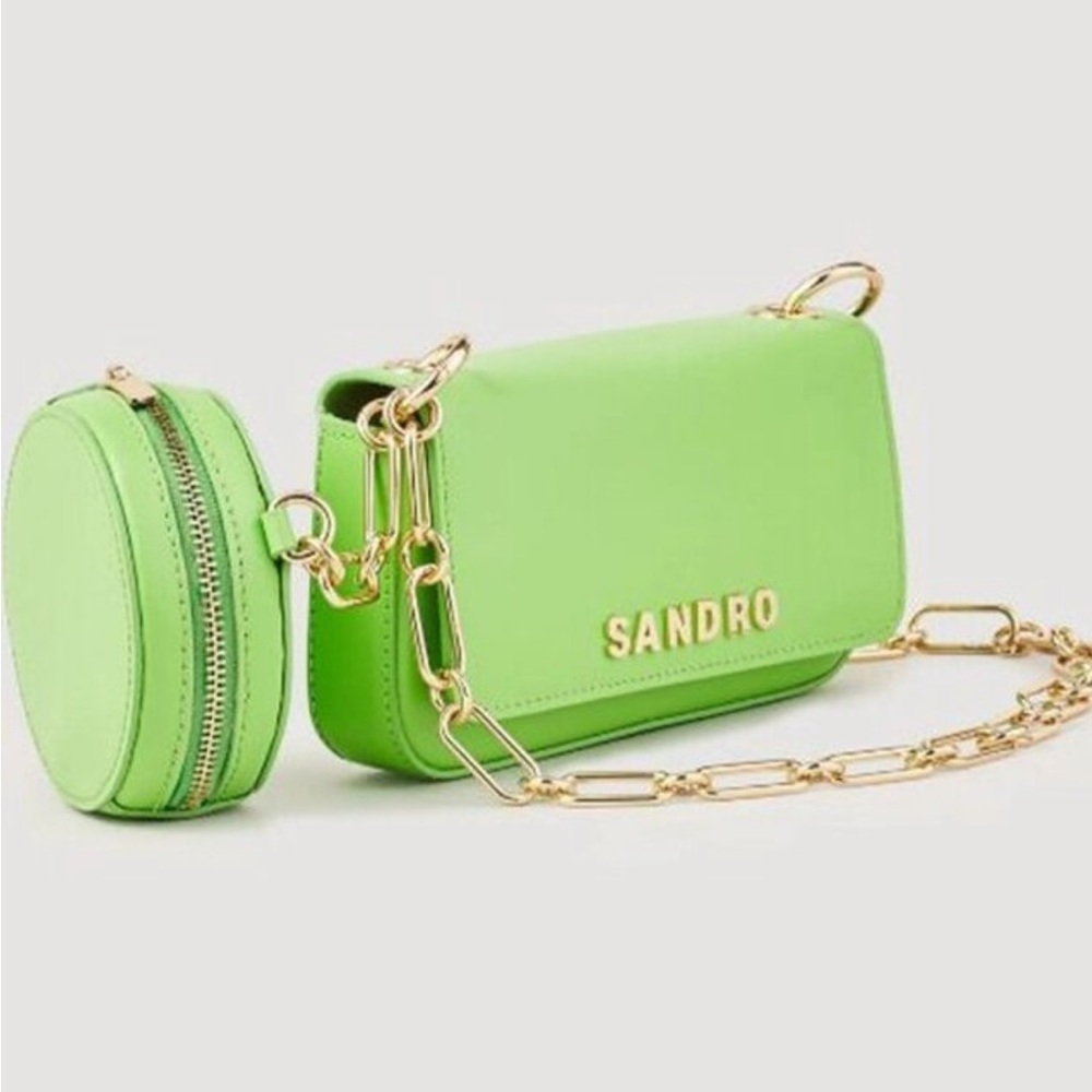 Sandro Lime Green Crossbody Bag with Gold Accents